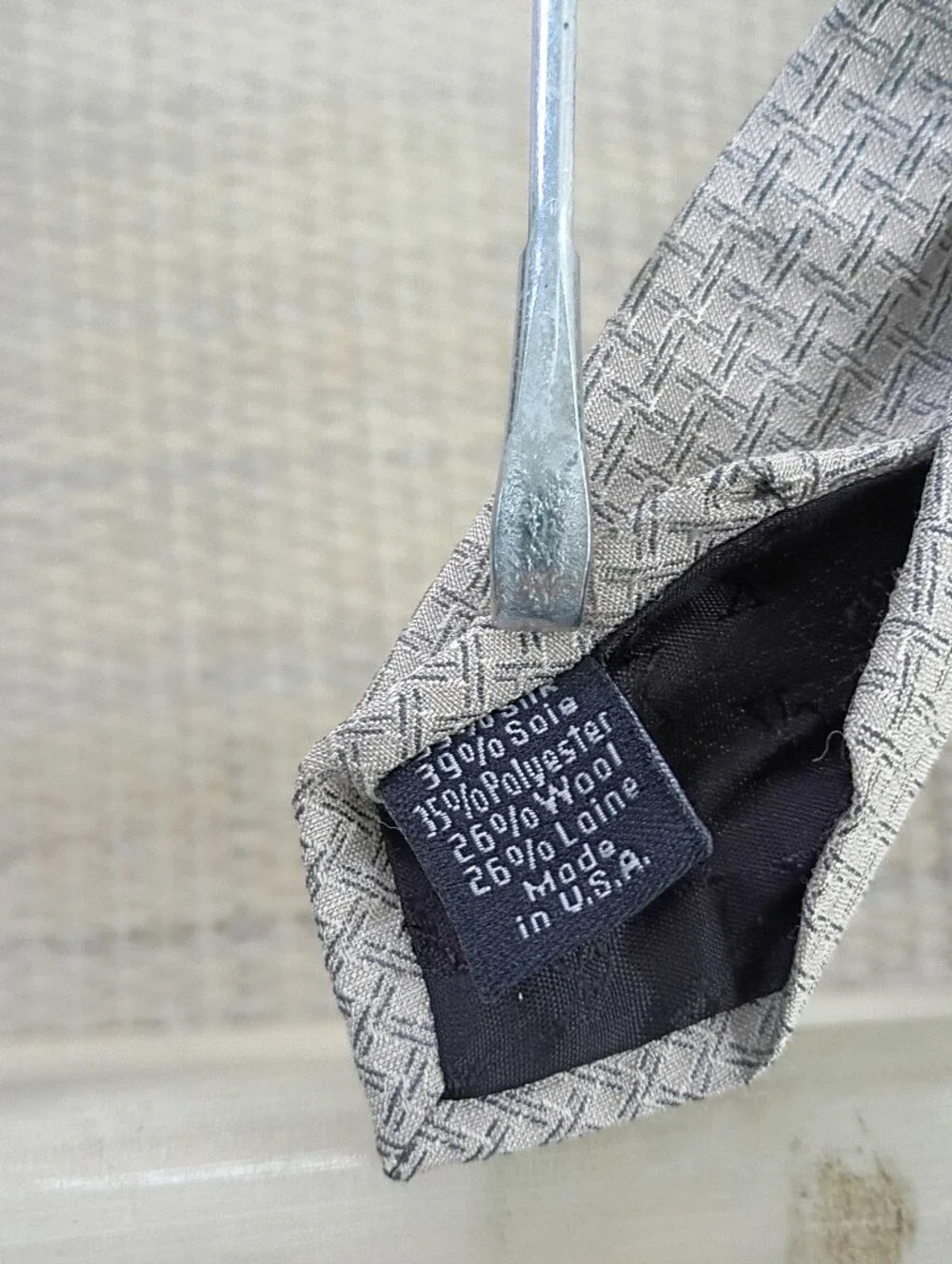 Calvin Klein Tie Gray Necktie Geometric Silk Wool Polyester Made In USA 55